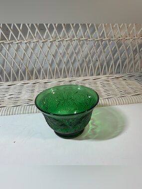 Anchor Hocking Forest Green Oatmeal Glass Custard Sherbert Dish